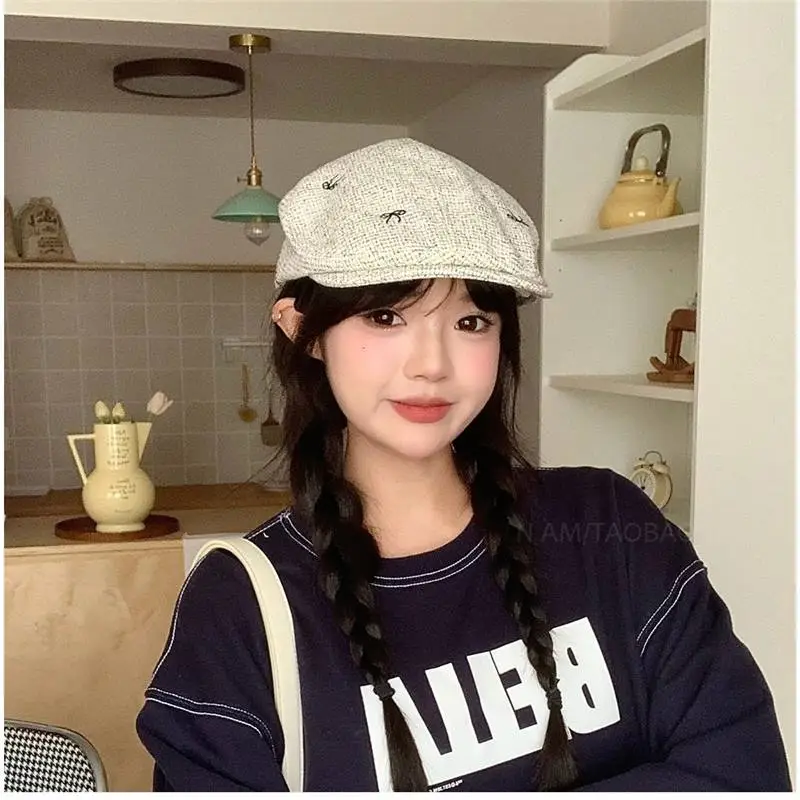 Women's Bowknot Embroidered Sunshade Cap Early Autumn - Image 4
