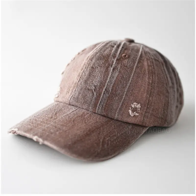 Men Women Distressed Baseball Cap Brown Duckbill Sunshade - Image 7