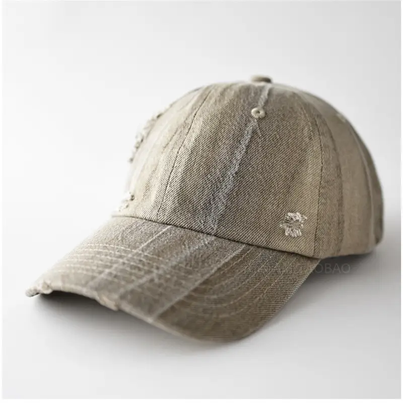 Men Women Distressed Baseball Cap Brown Duckbill Sunshade - Image 8