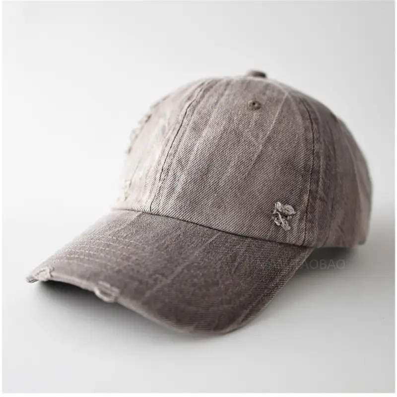 Men Women Distressed Baseball Cap Brown Duckbill Sunshade - Image 9