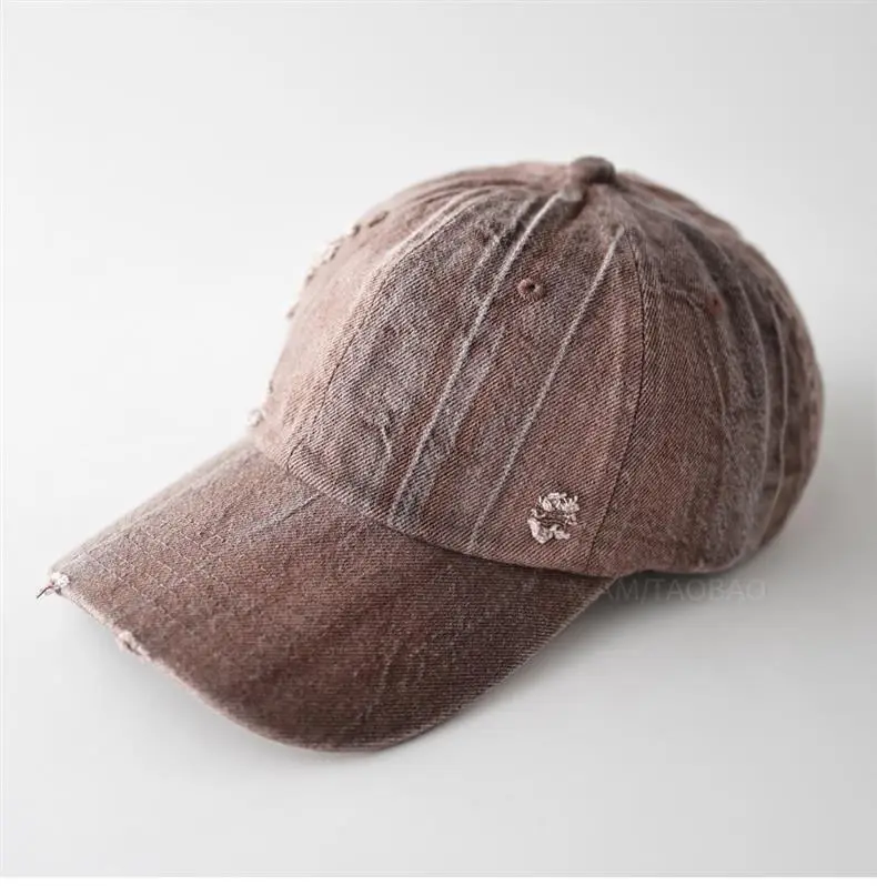 Men Women Distressed Baseball Cap Brown Duckbill Sunshade — feature 4