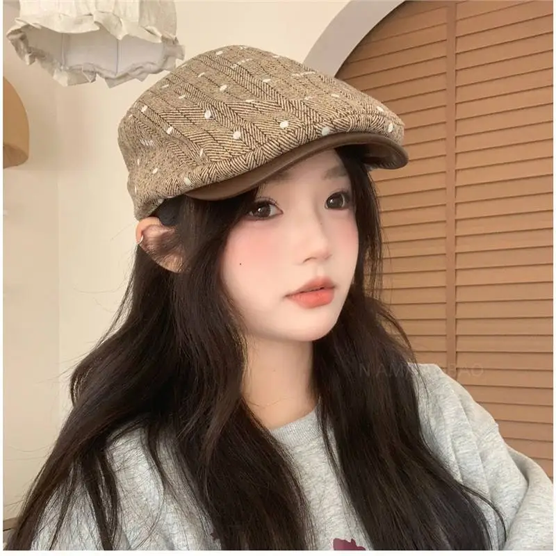 Women Herringbone Brim Hat with Sunshade & Duck Cap - Image 7