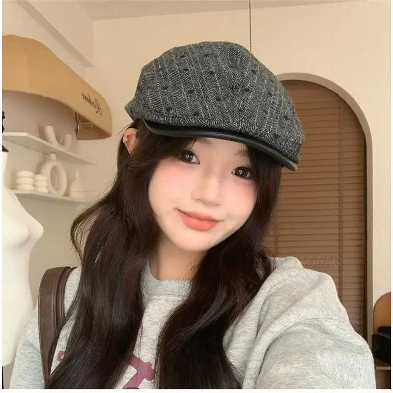 Women Herringbone Brim Hat with Sunshade & Duck Cap - Image 2