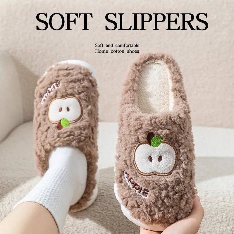 Cute Cartoon Apple Slippers Women Winter Warm Cotton - Image 7