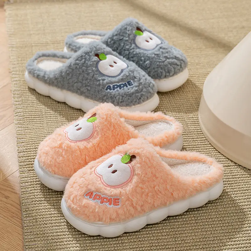 Cute Cartoon Apple Slippers Women Winter Warm Cotton - Image 9