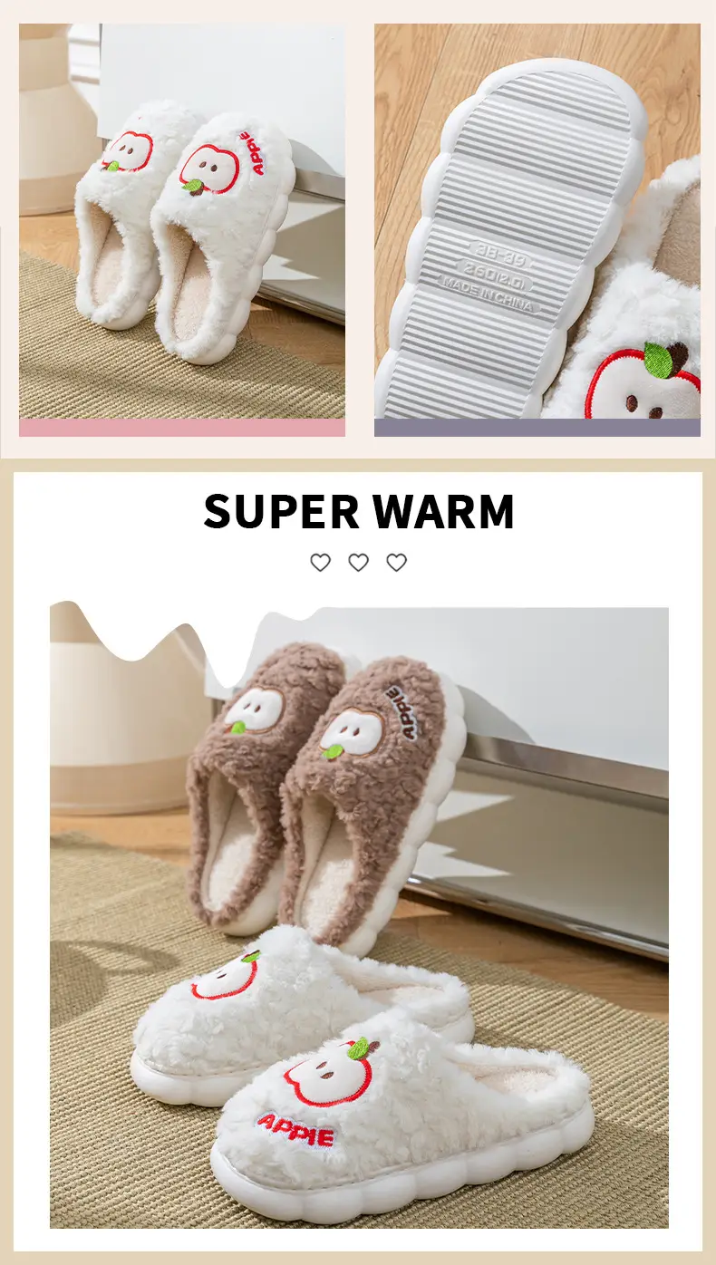 Cute Cartoon Apple Slippers Women Winter Warm Cotton — feature 16
