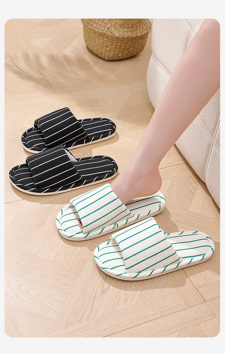 Cotton and Linen Slippers for Home, Suitable for All Seasons, Striped, Simple, Soft-Soled, Air-Conditioned Shoes for Women, Sweat-Absorbent, Ins Style — feature 12