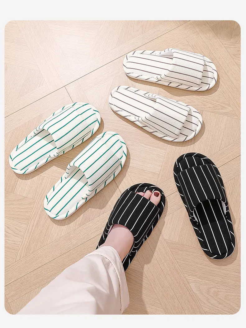 Cotton and Linen Slippers for Home, Suitable for All Seasons, Striped, Simple, Soft-Soled, Air-Conditioned Shoes for Women, Sweat-Absorbent, Ins Style — feature 14