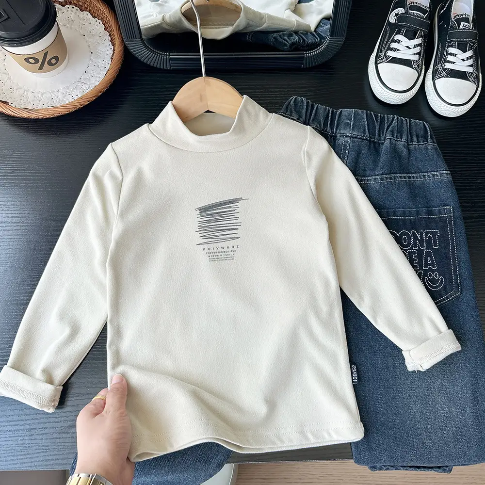 New Autumn Kids Printed Half-High Collar Shirt Set — feature 3