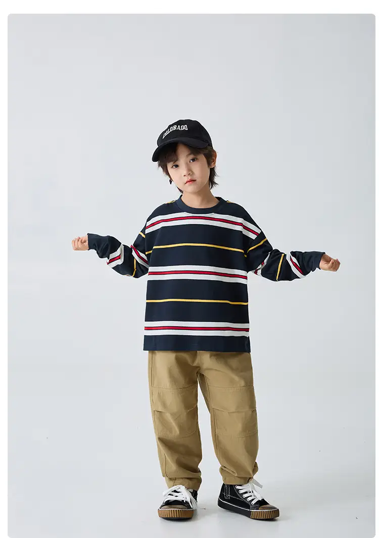 Kids Striped Cotton Long Sleeve T-Shirt Korean Style — feature 10