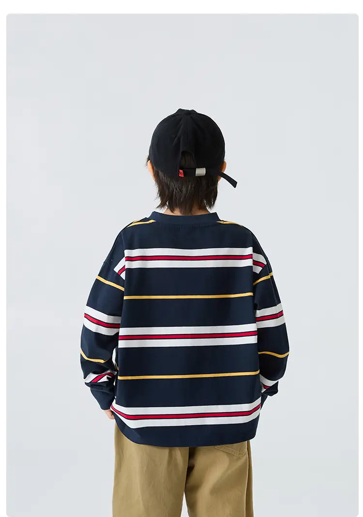 Kids Striped Cotton Long Sleeve T-Shirt Korean Style — feature 11