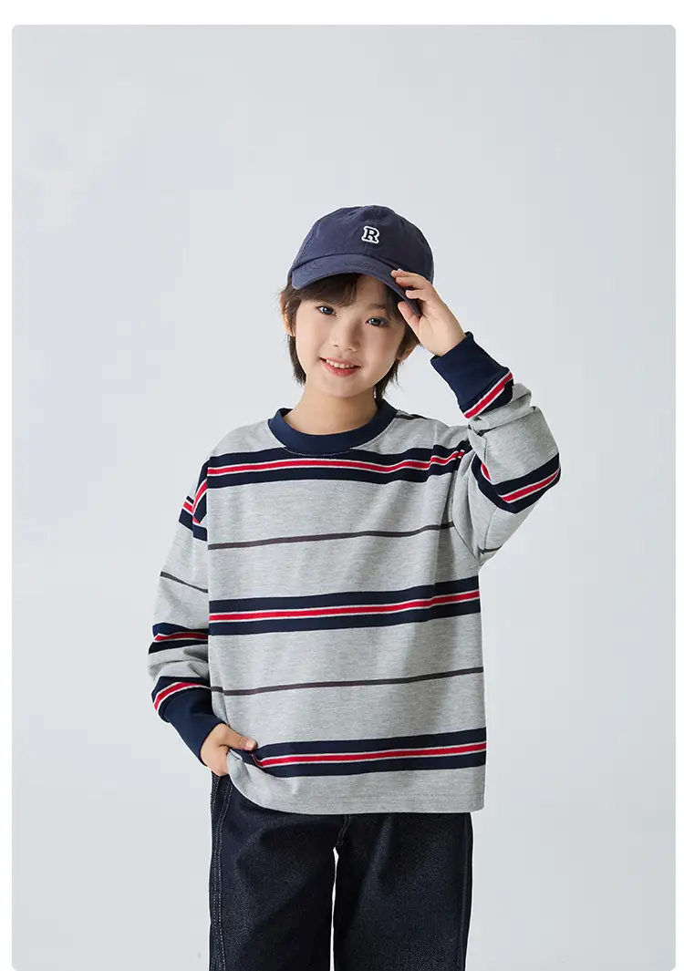 Kids Striped Cotton Long Sleeve T-Shirt Korean Style — feature 12