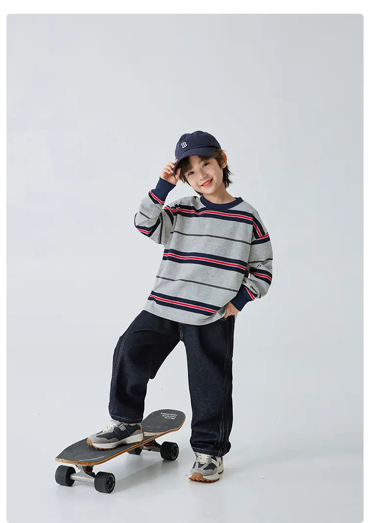 Kids Striped Cotton Long Sleeve T-Shirt Korean Style — feature 13