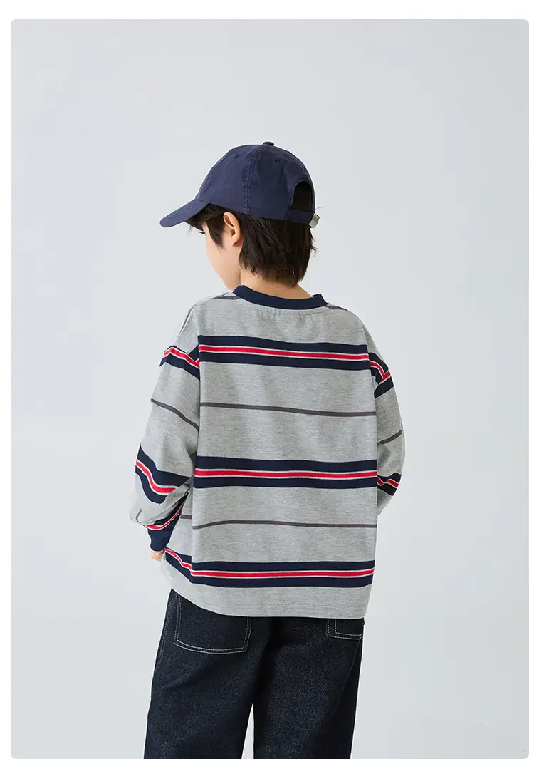 Kids Striped Cotton Long Sleeve T-Shirt Korean Style — feature 14