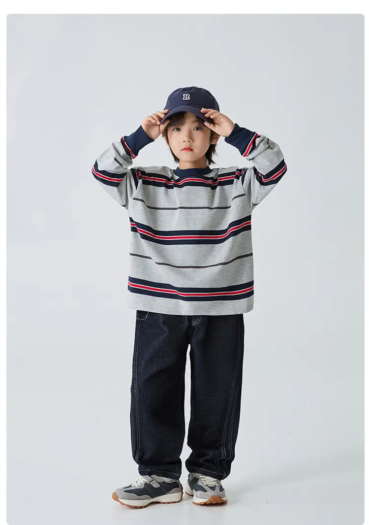 Kids Striped Cotton Long Sleeve T-Shirt Korean Style — feature 15