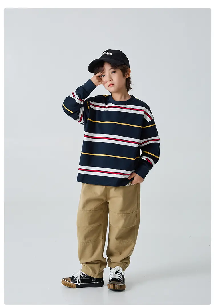 Kids Striped Cotton Long Sleeve T-Shirt Korean Style — feature 9