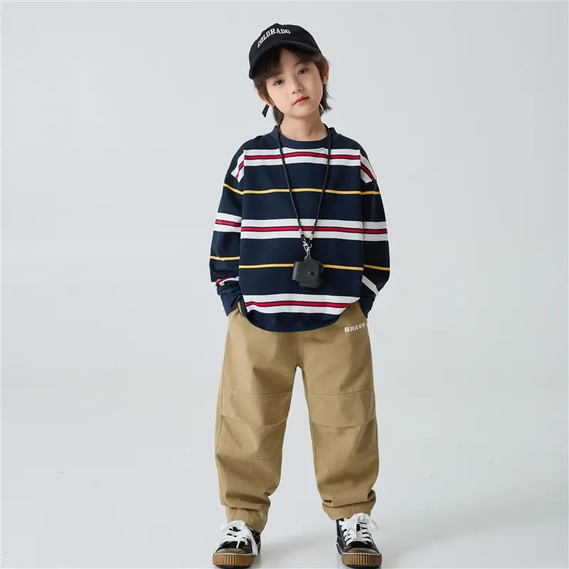 Kids Striped Cotton Long Sleeve T-Shirt Korean Style - Image 2