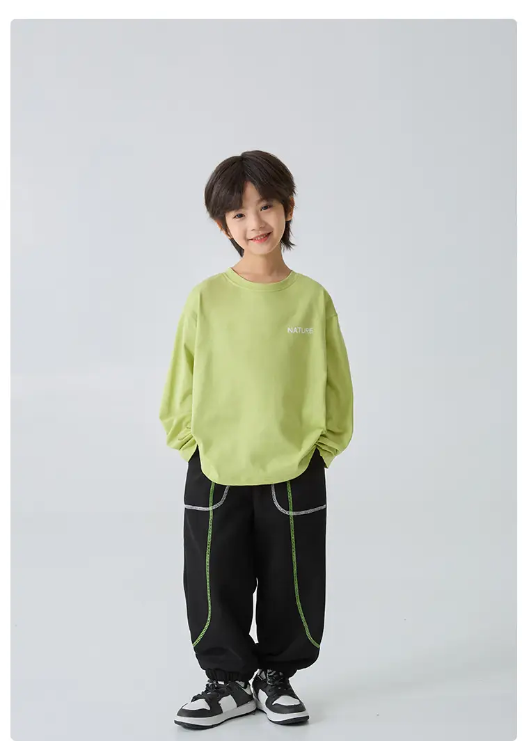 Boys Pure Cotton Long Sleeve T-Shirt Green Spring Autumn — feature 17