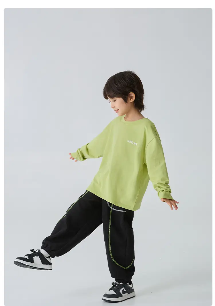 Boys Pure Cotton Long Sleeve T-Shirt Green Spring Autumn — feature 18