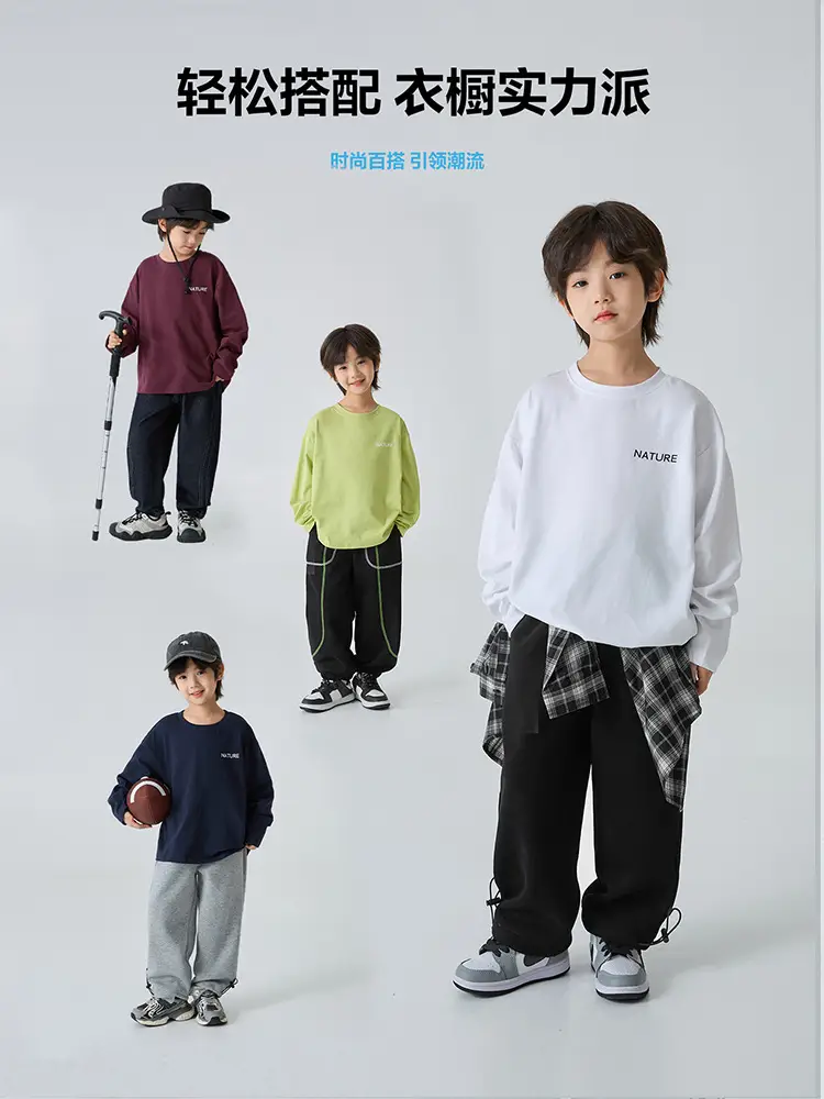 Boys Pure Cotton Long Sleeve T-Shirt Green Spring Autumn — feature 7