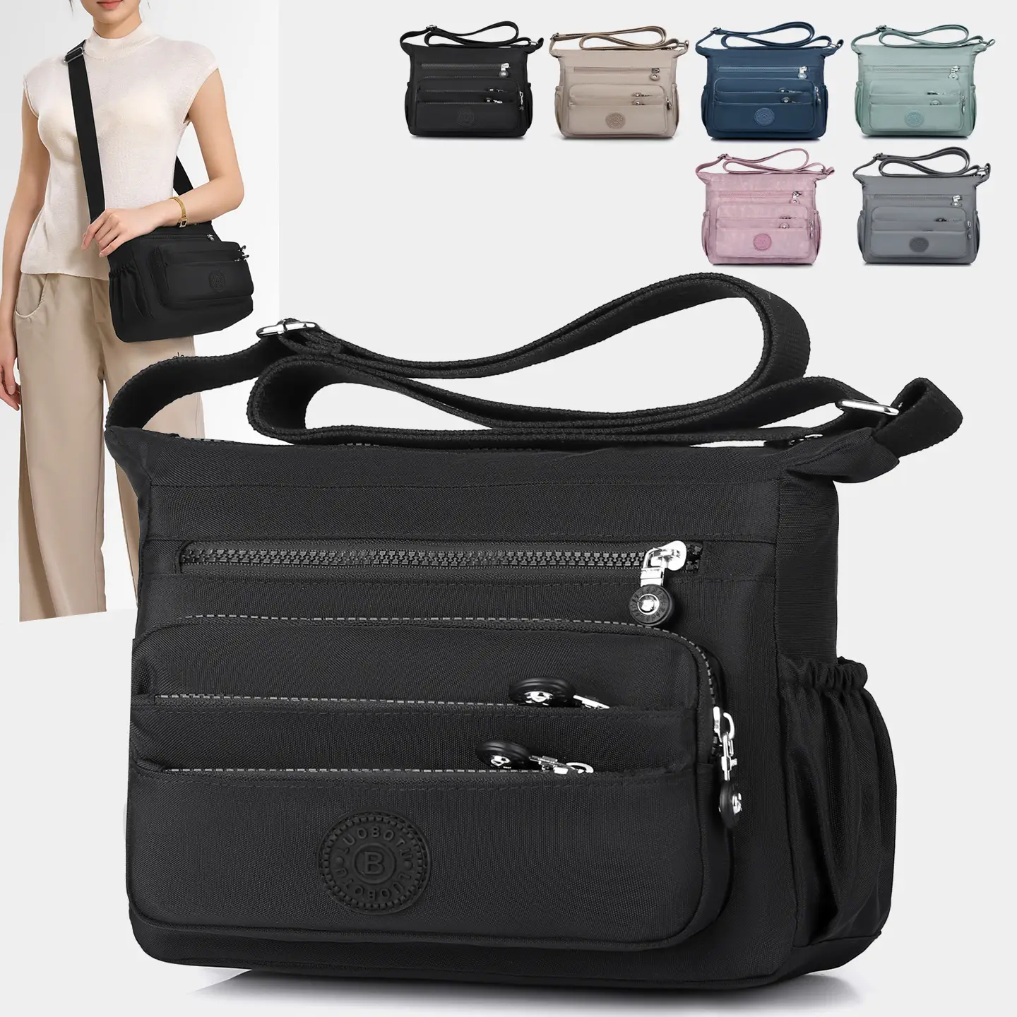 Lightweight Crossbody Bag for Women, Multi-Layer Coin Purse, Soft Pink
