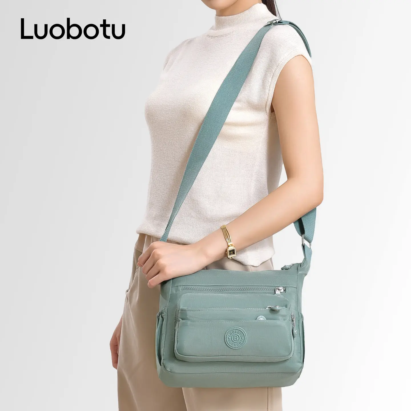 Lightweight Crossbody Bag for Women, Multi-Layer Coin Purse, Soft Pink