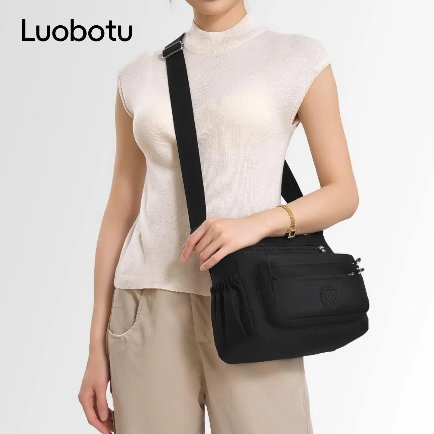 Lightweight Crossbody Bag for Women, Multi-Layer Coin Purse, Soft Pink