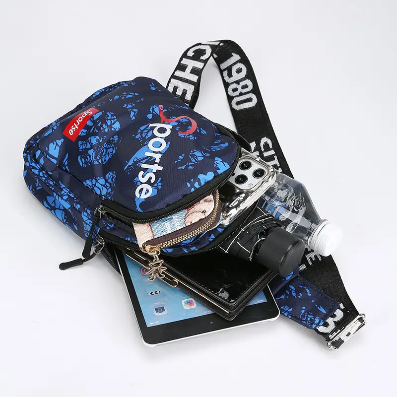 Men's Blue Printed Crossbody Sports Bag with Adjustable Strap - Image 7