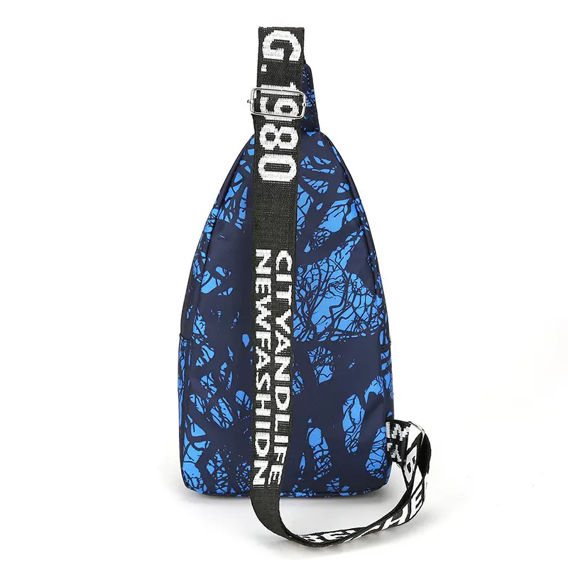 Men's Blue Printed Crossbody Sports Bag with Adjustable Strap - Image 8