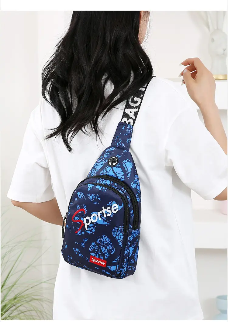Men's Blue Printed Crossbody Sports Bag with Adjustable Strap — feature 12