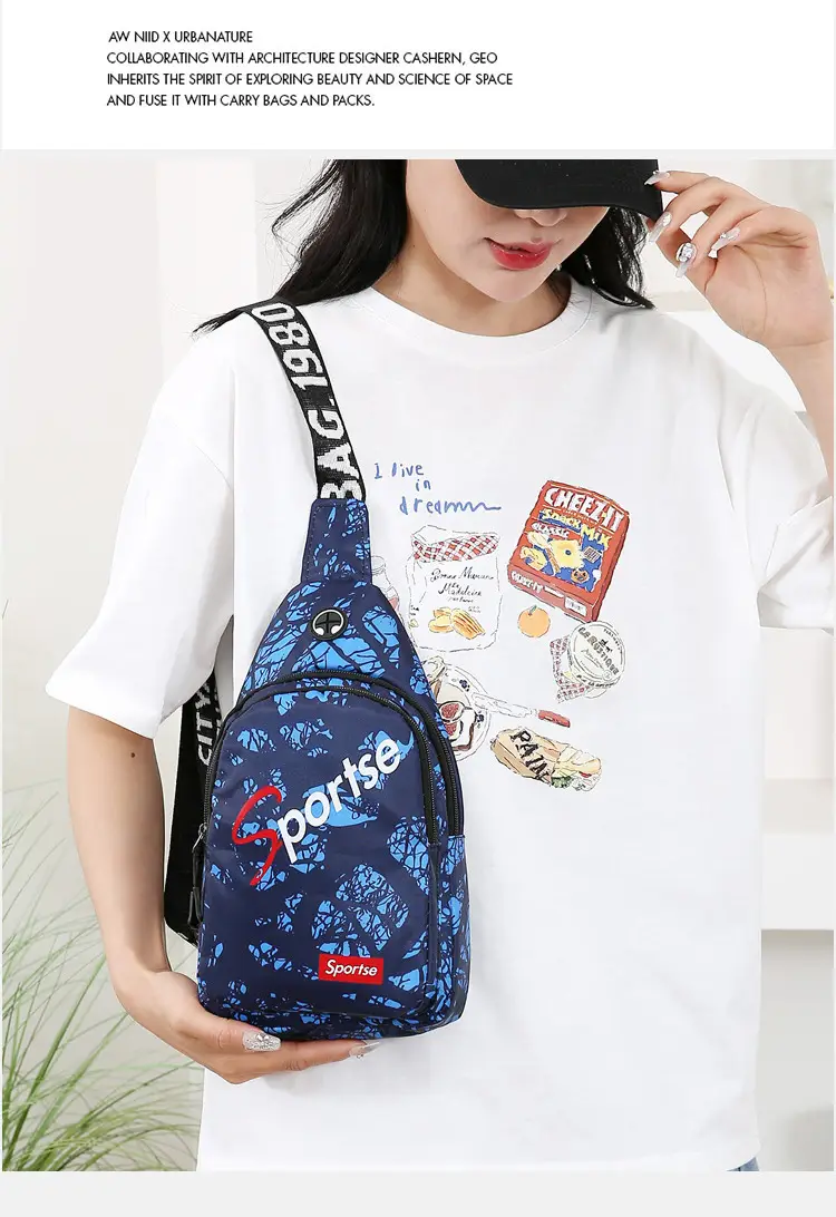 Men's Blue Printed Crossbody Sports Bag with Adjustable Strap — feature 14
