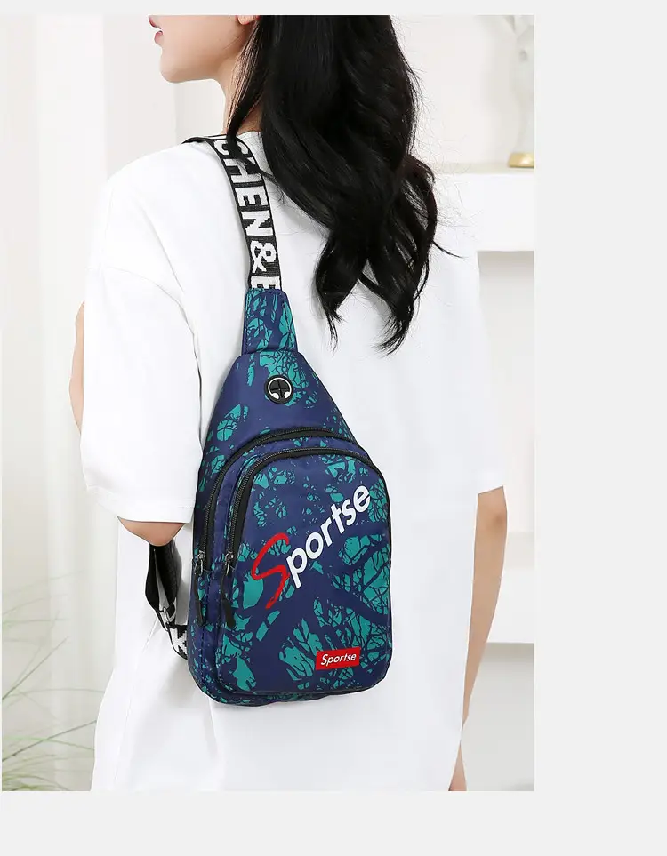 Men's Blue Printed Crossbody Sports Bag with Adjustable Strap — feature 22