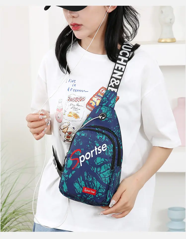 Men's Blue Printed Crossbody Sports Bag with Adjustable Strap — feature 23