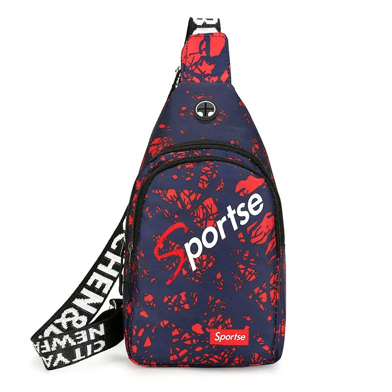 Men's Blue Printed Crossbody Sports Bag with Adjustable Strap - Image 3