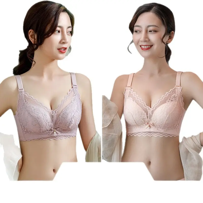 Jiandan Niao Women's Push-Up Bra for Small Busts, Wireless, Side Breast Collection, Lace, Enhancing, Sexy, Beautiful Back, Seamless Bra