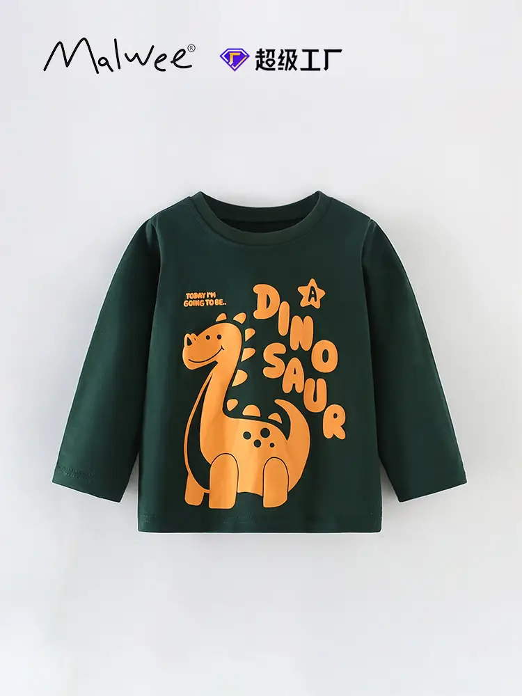 Dinosaur Printed Kids T-Shirt Green Spring Fall