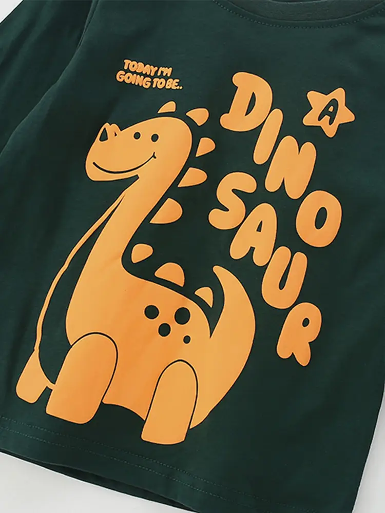 Dinosaur Printed Kids T-Shirt Green Spring Fall