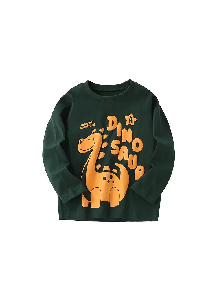 Dinosaur Printed Kids T-Shirt Green Spring Fall