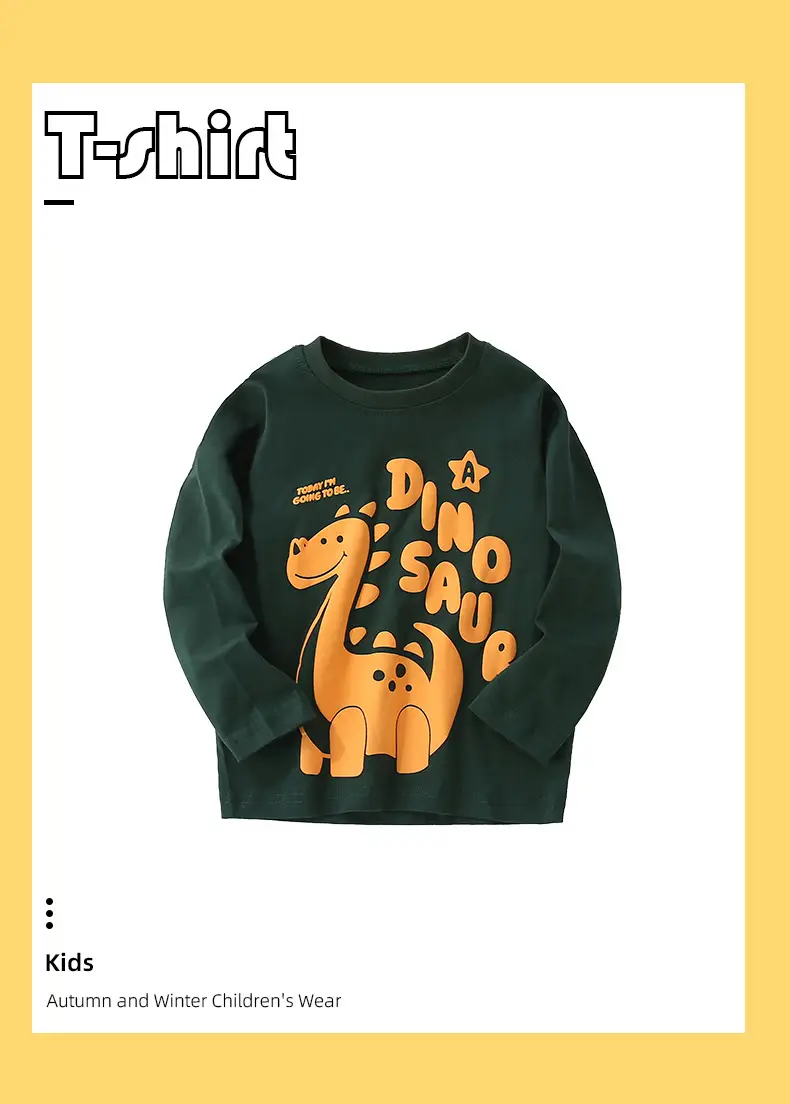 Dinosaur Printed Kids T-Shirt Green Spring Fall — feature 8