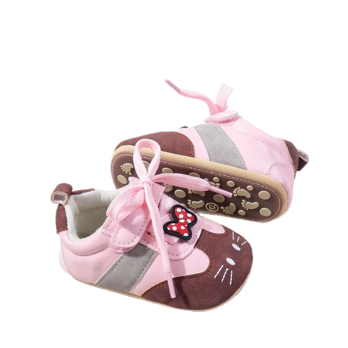 Cute Princess Animal Baby Shoes Pink Brown Soft Rubber