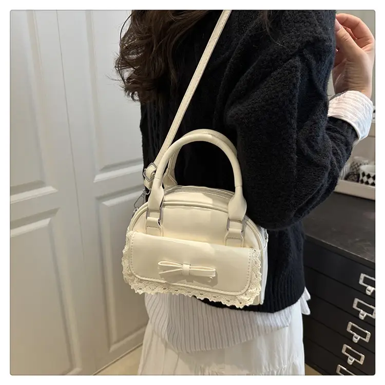 Women's Cream Shell Shoulder Bag with Lace Trim — feature 12