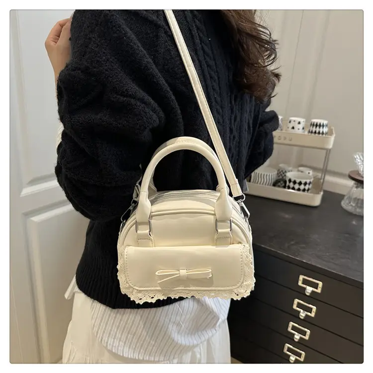 Women's Cream Shell Shoulder Bag with Lace Trim — feature 13