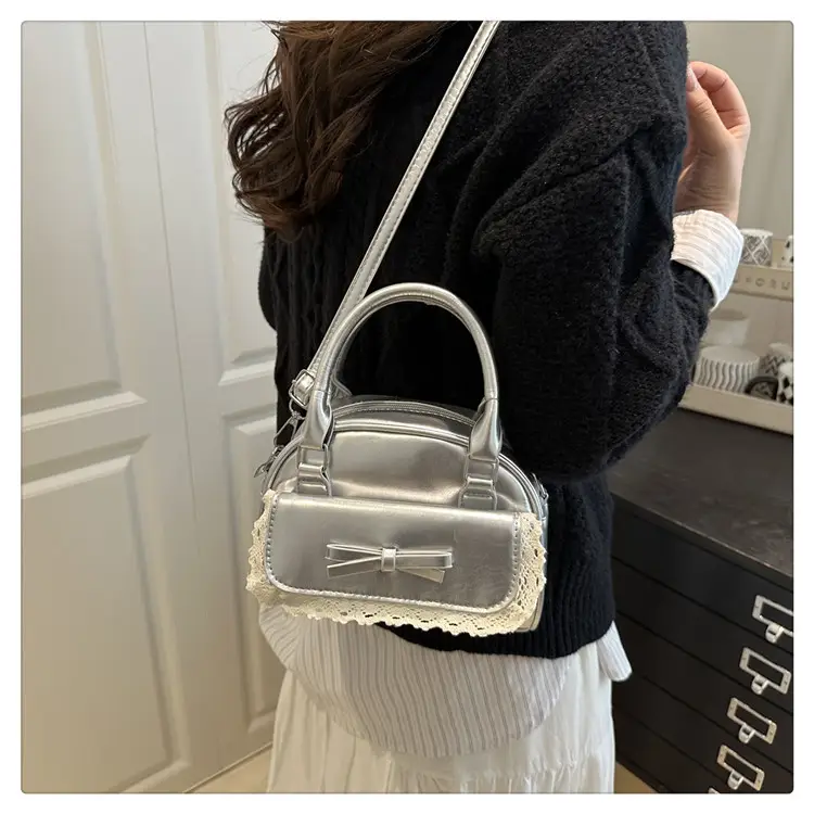Women's Cream Shell Shoulder Bag with Lace Trim — feature 14