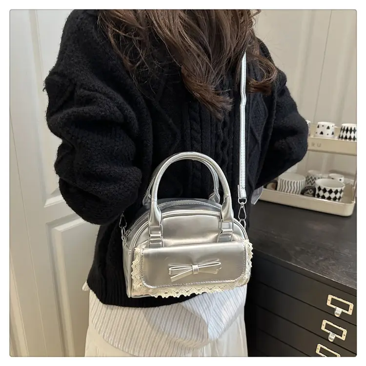 Women's Cream Shell Shoulder Bag with Lace Trim — feature 15