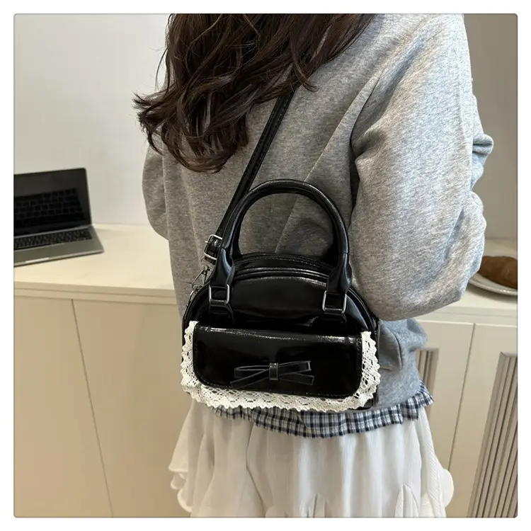 Women's Cream Shell Shoulder Bag with Lace Trim — feature 18