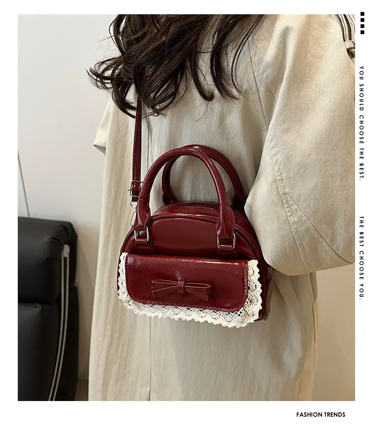 Women's Cream Shell Shoulder Bag with Lace Trim — feature 2