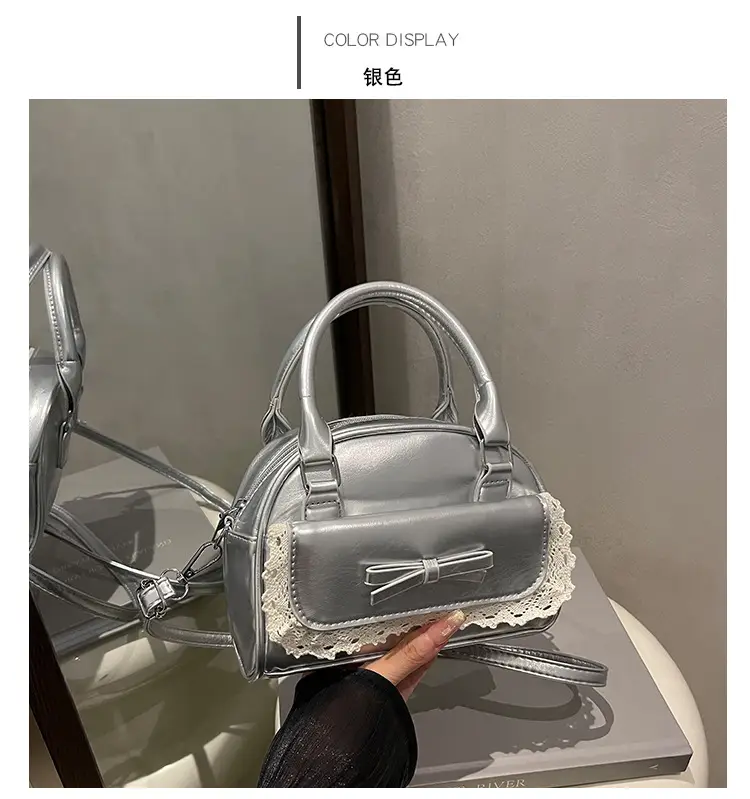 Women's Cream Shell Shoulder Bag with Lace Trim — feature 22