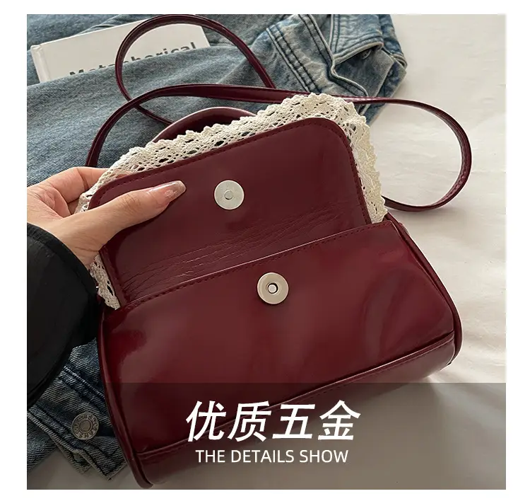 Women's Cream Shell Shoulder Bag with Lace Trim — feature 7