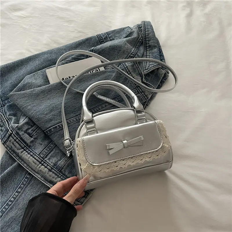 Women's Cream Shell Shoulder Bag with Lace Trim - Image 2