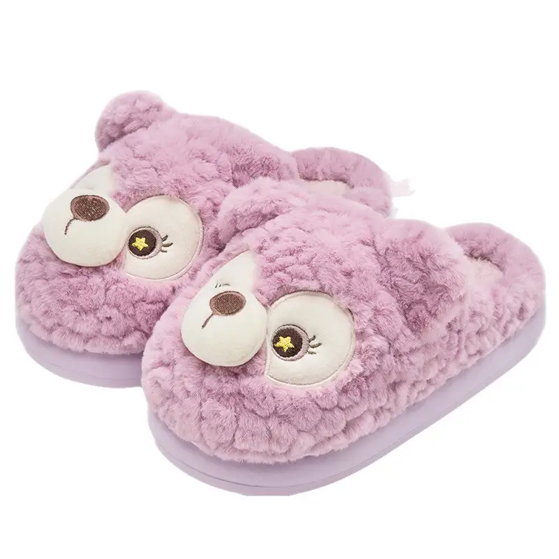 Pink Bear Plush Cotton Slippers for Women Winter Warm - Image 6